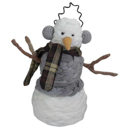 11" Gray and White Knit Cotton Snowman Decoration - IMAGE 1