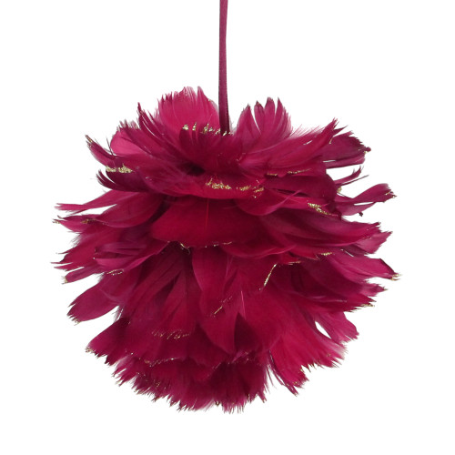 Pink and Gold Glitter Tipped Feather Hanging Christmas Ball Ornament 5.5" (140mm) - IMAGE 1