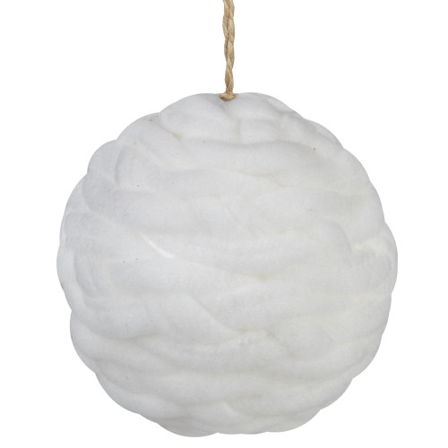 White Knit Cottony Christmas Ball Ornament 3.25" (80 mm) - IMAGE 1