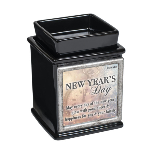 5" Black and Blue New Year Greetings Quoted Electric Warmer - IMAGE 1