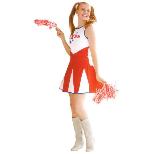 White and Red Cheerleader Women Adult Halloween Costume - Large - IMAGE 1