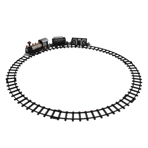 9-Piece Battery Operated Black and Silver Lighted & Animated Classic Train Set with Sound - IMAGE 1