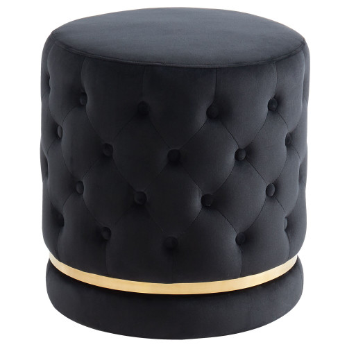 18" Black and Gold Contemporary Round Tufted Swivel Upholstered Storage Ottoman - IMAGE 1