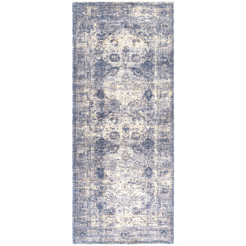 3'3” x 8’ Distressed Finished Beige and Blue Area Throw Rug Runner - IMAGE 1
