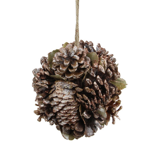 5" Glittery Copper Round Pine Cone and Leaves Hanging Christmas Ornament - IMAGE 1