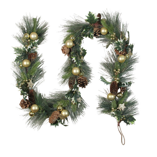 6ft Long Needle Pine with Winter Foliage and Stars Christmas Garland - Unlit - IMAGE 1