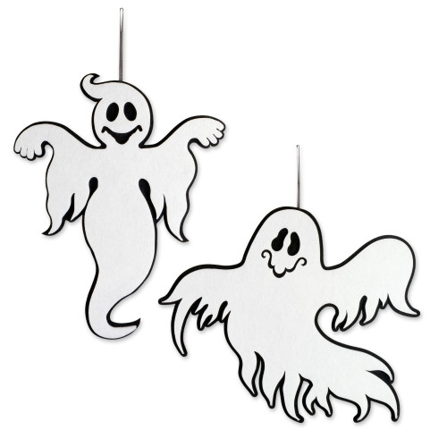 Set of 2 Black and White Foam Ghosts Hanging Halloween Decoration 20" - IMAGE 1