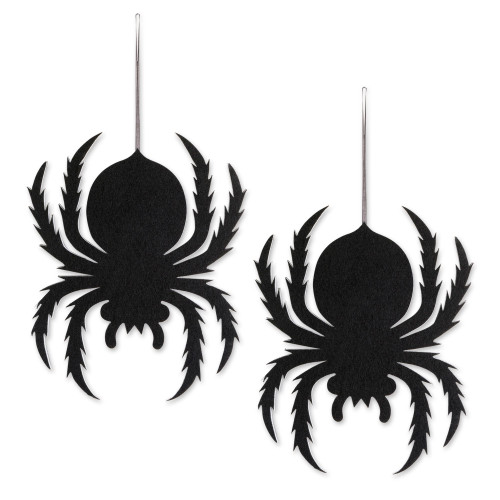 Set of 2 Black Foam Spider Hanging Halloween Decoration - IMAGE 1