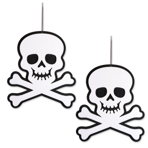 Set of 2 Black and White Foam Skull and Crossbones Hanging Halloween Decoration 21" - IMAGE 1