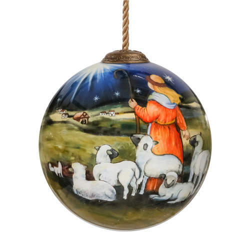 3" Little Shepherd Religious Christmas Glass Ball Ornament - IMAGE 1