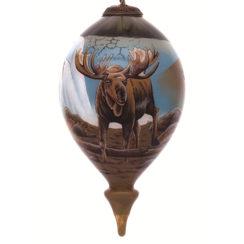 Hand Painted Moose Glass Finial Christmas Ornament - 4.75" - IMAGE 1
