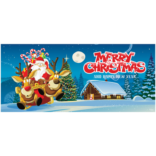 7' x 16' Red and Blue "Merry Christmas and Happy New Year" Outdoor Double Car Garage Door Banner - IMAGE 1