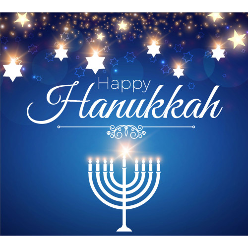 7' x 8' Navy Blue and White "Happy Hanukkah" Single Car Garage Door Banner - IMAGE 1