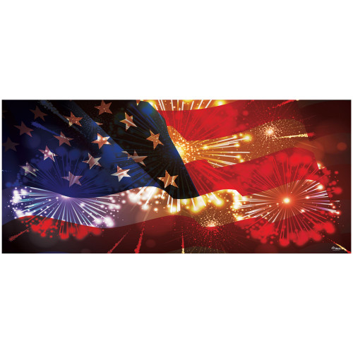 7' x 16' Red and Blue Outdoor American Flag with Fireworks Double Car Garage Door Banner - IMAGE 1