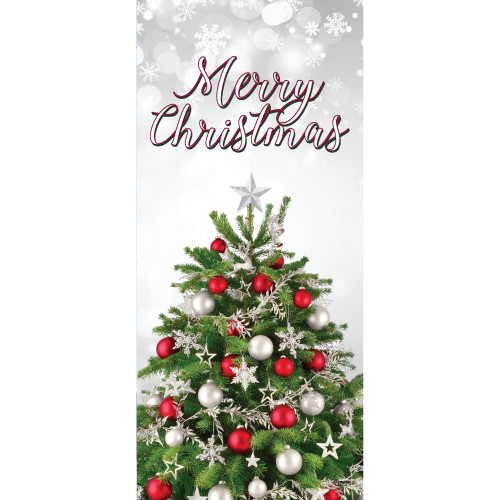 80" x 36" Red and Green Merry Christmas Tree Front Door Banner Mural Sign Decoration - IMAGE 1