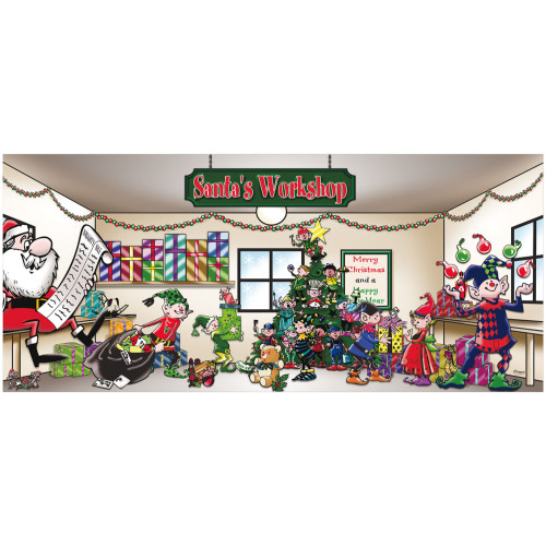 Santa's Magical Workshop Double Car Garage Door Banner - 7' x 16' - IMAGE 1