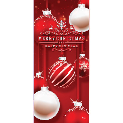 80" x 36" Red and White Ornaments Christmas Front Door Banner Mural Sign Decoration - IMAGE 1