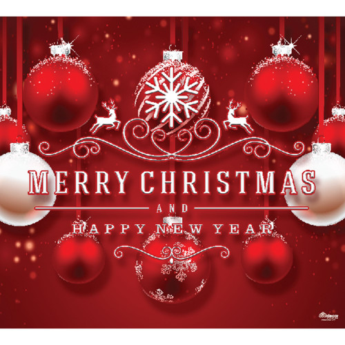 7' x 8' Red and White "Merry Christmas and Happy New Year" Single Car Garage Door Banner - IMAGE 1