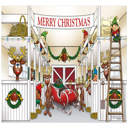 Cozy Reindeer Merry Christmas Barn Single Car Garage Door Banner - 7' x 8' - IMAGE 1