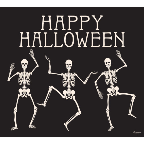 7' x 8' Black and White Skeletons Halloween Single Car Garage Door Banner - IMAGE 1