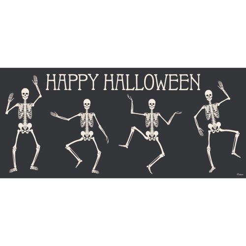 7' x 16' Ivory and Black Double Car Halloween Garage Door Banner - IMAGE 1