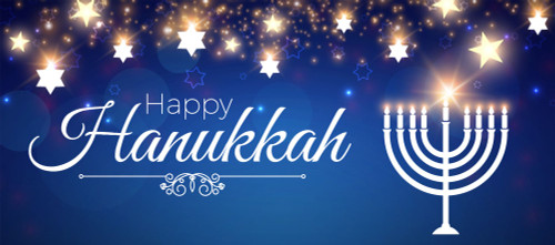 7' x 16' Blue and White "Happy Hanukkah" Christmas Double Car Garage Door Banner - IMAGE 1