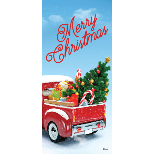 80" x 36" Green and Red Truck Christmas Front Door Banner Mural Sign Decoration - IMAGE 1