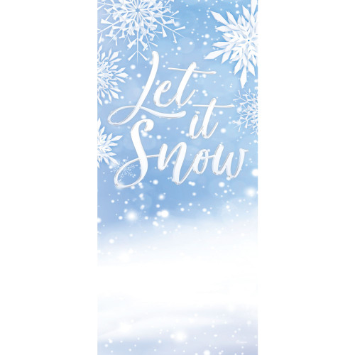 80" x 36" White and Blue "Let It Snow" Christmas Front Door Banner Mural Sign Decoration - IMAGE 1