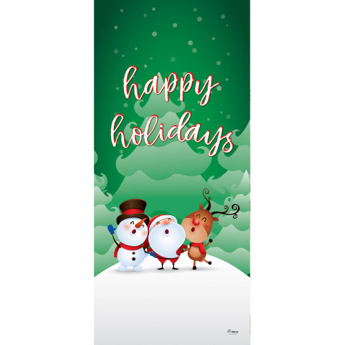80" x 36" Green and White Christmas Characters Happy Holidays Front Door Banner Mural Sign Decoration - IMAGE 1