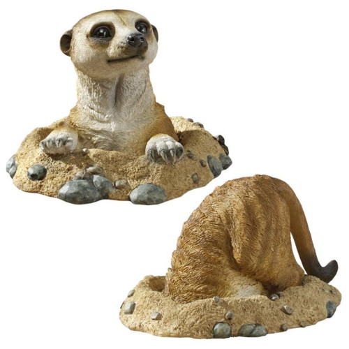 Into and Out of Hole Kalahari Meerkat Outdoor Garden Statues - 10" - Set of 2 - IMAGE 1