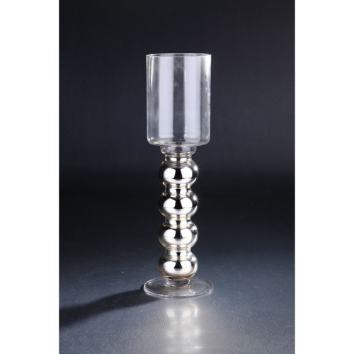 16.5" Silver Hand Blown Glass Hurricane Pillar Candle Holder - IMAGE 1