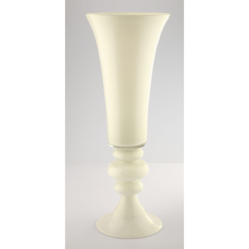 30" Glossy White Trumpet Vase With Grooved Accent - IMAGE 1