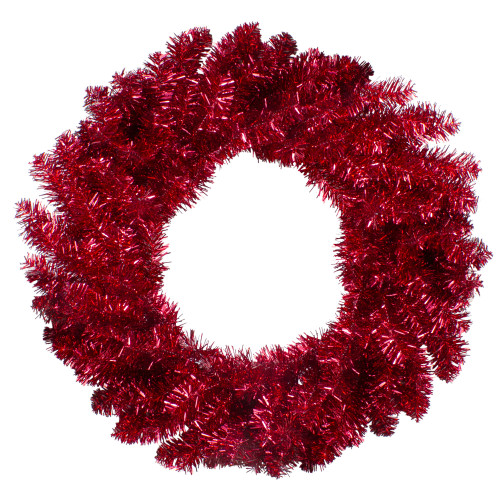 24" Metallic Red Artificial Double Tinsel Christmas Wreath - Unlit - IMAGE 1