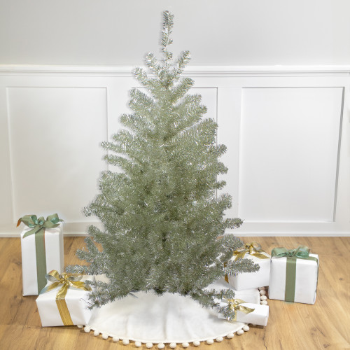 4.5' Metallic Platinum Artificial Tinsel Christmas Tree - Unlit - IMAGE 1