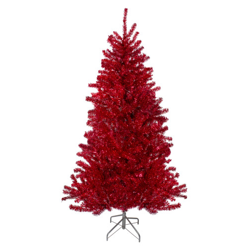 7' Metallic Red Tinsel Artificial Christmas Tree - Unlit - IMAGE 1