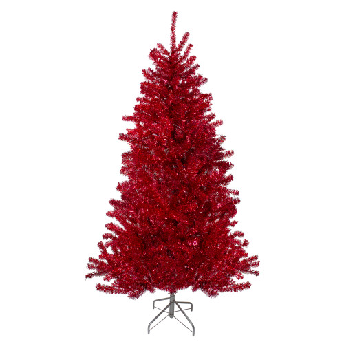 6' Metallic Red Tinsel Artificial Christmas Tree - Unlit - IMAGE 1
