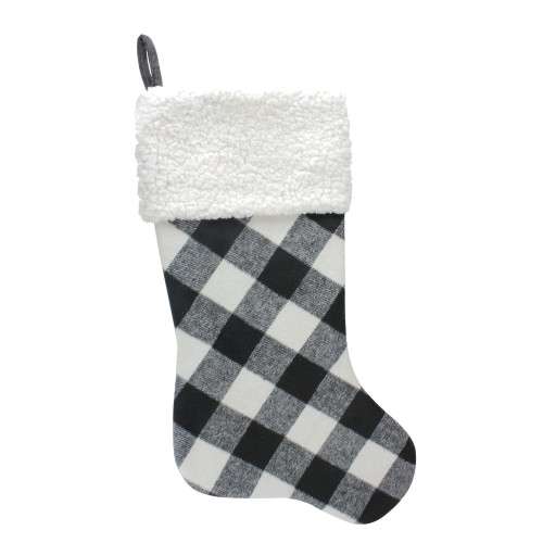 23" Black and White Rustic Checkered Christmas Stocking - IMAGE 1