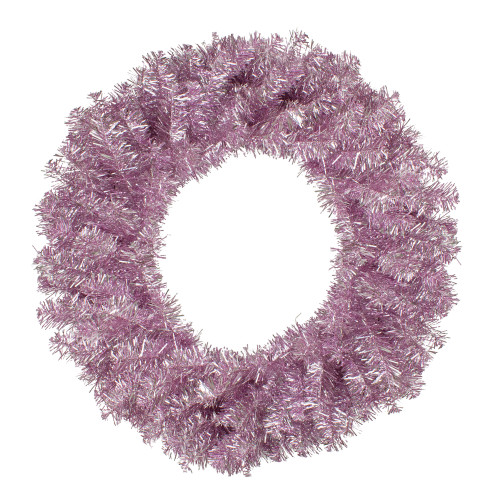 Metallic Pink Tinsel Artificial Christmas Wreath, 24-Inch, Unlit - IMAGE 1