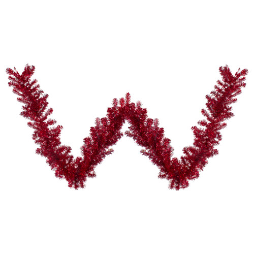 Metallic Tinsel Artificial Christmas Garland - 9' x 12" - Red - Unlit - IMAGE 1
