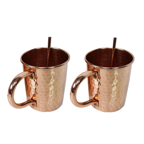 Moscow Mule Cups with Attached Straws - 5.5" - Copper Tone - Set of 2 - IMAGE 1