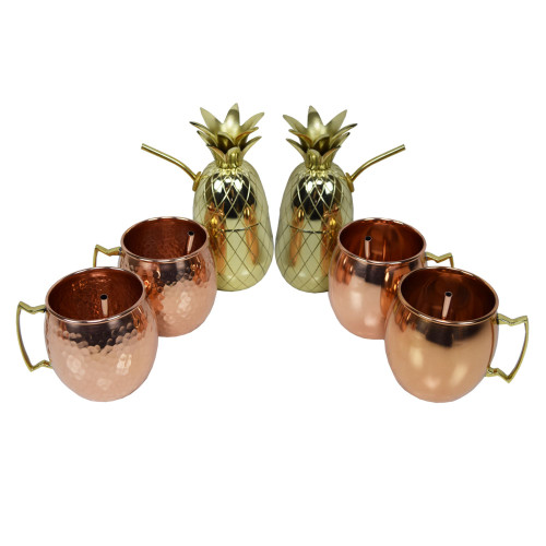 7.5" Bronze and Gold 6pc Solid Handcrafted Party Set with Straws - IMAGE 1