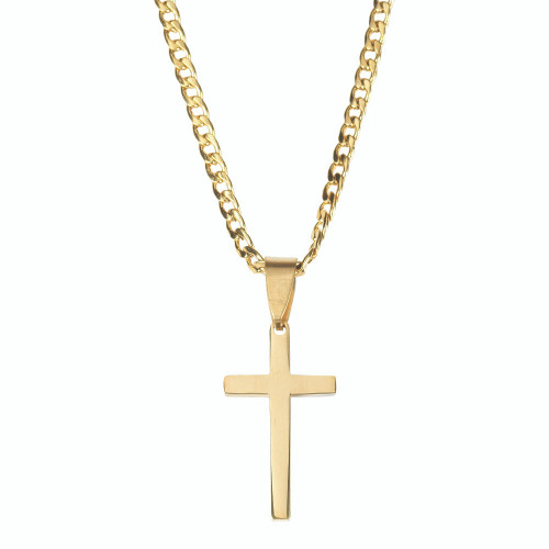 24" Gold Christmas Necklace with Box Cross Pendant - IMAGE 1