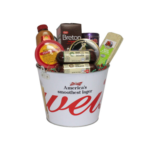 9pc White and Red Budweiser Beer Bucket with Goodies 20" - IMAGE 1