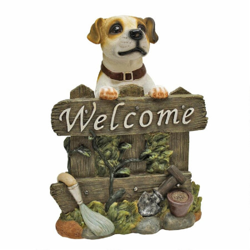 11.5" Terrier Dog with "Welcome" Outdoor Garden Statue - IMAGE 1