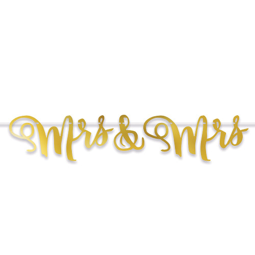 Club Pack of 12 Gold and White Mrs & Mrs Wedding Party Streamers 60” - IMAGE 1