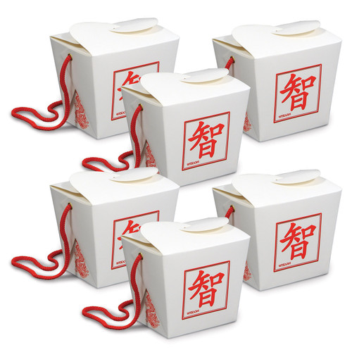 Pack of 12 White and Red Asian Favor Boxes - Pint 3.75” - IMAGE 1