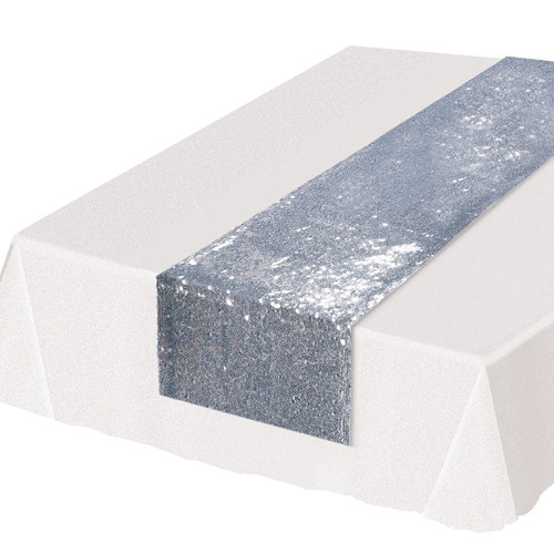 Set of 12 Silver Sequined Table Runner 75" - IMAGE 1