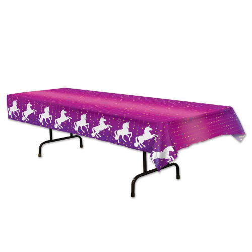 Set of 12 Fuchsia and Blue Unicorn Design Rectangular Table Cover 9' - IMAGE 1