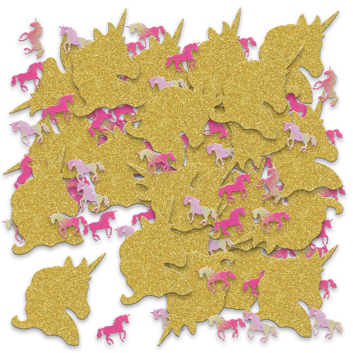 Set of 12 Gold and Pink Unicorn Design Deluxe Sparkle Confetti - IMAGE 1