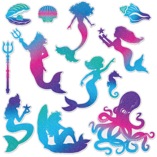 144-Pieces Blue and Pink Underwater Mermaid Cutouts Decorations 11.25” - IMAGE 1